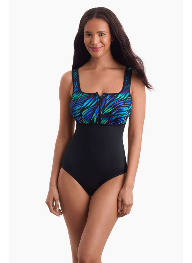 Maillot 1 pièce Dame Taille +  ZIP - noir