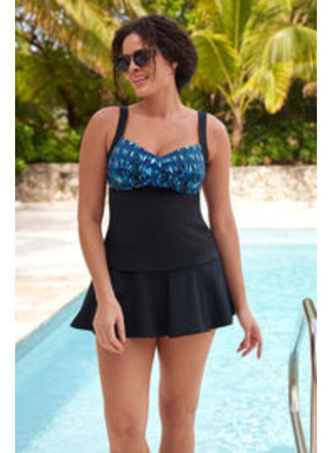 Tankini Dame - Taille plus, Noir et bleu