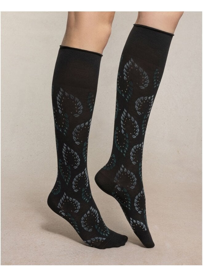 Mi-Bas Veloutés Feuillage Noir