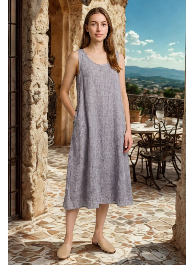 ROBE EN LIN - bleu gris