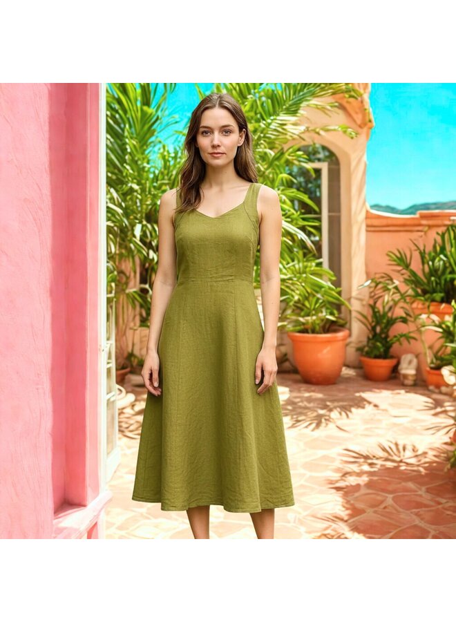 ROBE EN LIN - chartreuse