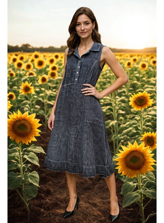 ROBE EN LIN - denim indigo