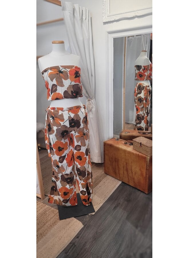 Pantalon fleurs orangées - 2e Vie - Très bon état - Small