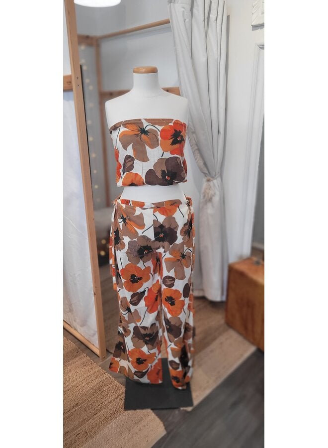 Pantalon fleurs orangées - 2e Vie - Très bon état - Small