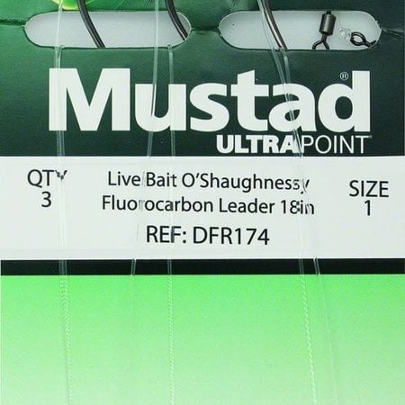 Mustad DFR174  Live Bait O'Shaughnessy Fluorocarbon Leader 18" (9174NP-BN) 3Pk