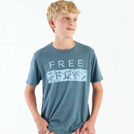 Free Fly Apparel Youth Wave Camo T-Shirt Heather Slate Blue