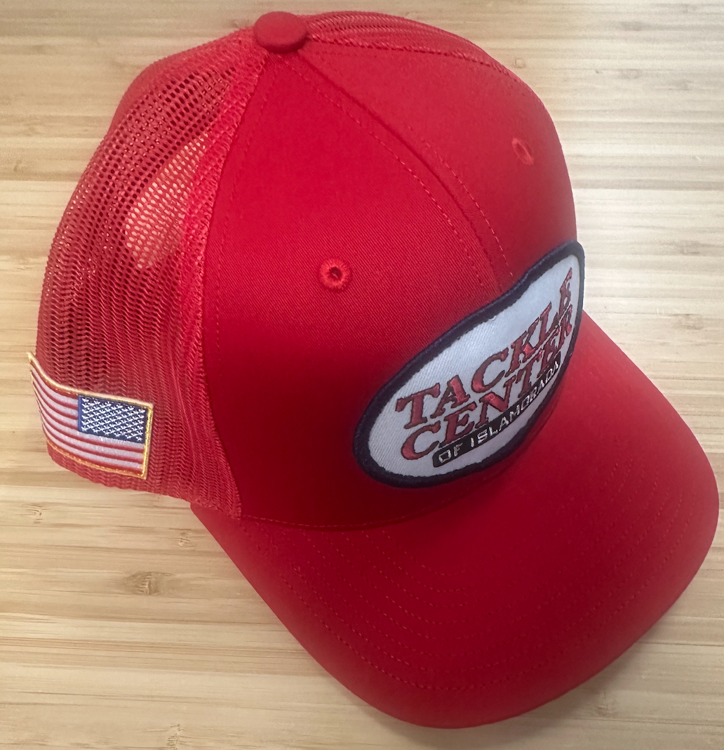 Tackle Center Red Mesh Hat with Flag Patch