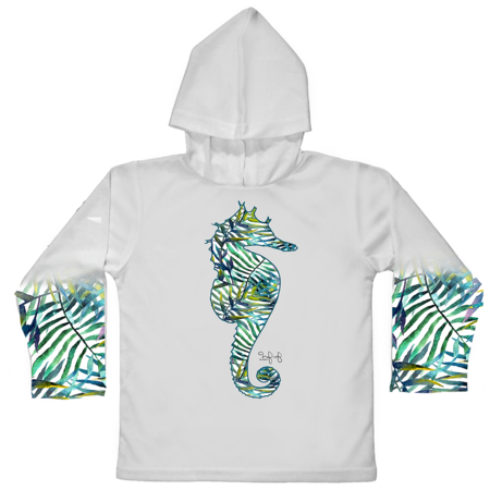 Jessie Jessup Toddler UPF 50 Hooded Long Sleeve Performance Shirt – Seaweed Seahorse