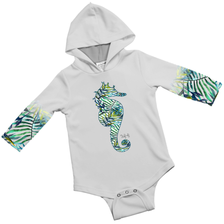 Jessie Jessup Baby Onesie w/sleeve print Seaweed Seahorse