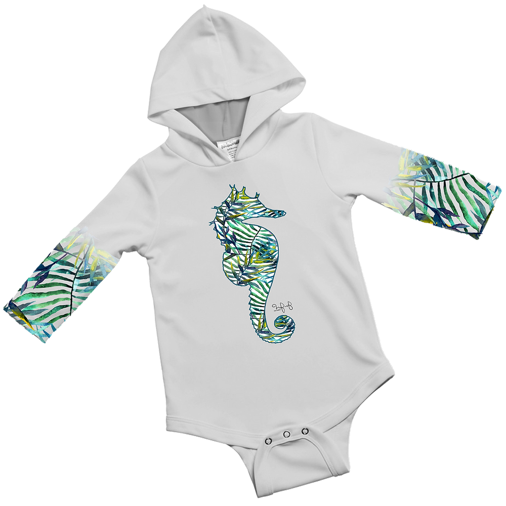Jessie Jessup Baby Onesie w/sleeve print Seaweed Seahorse