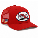 Tackle Center Red Mesh Hat with Flag Patch