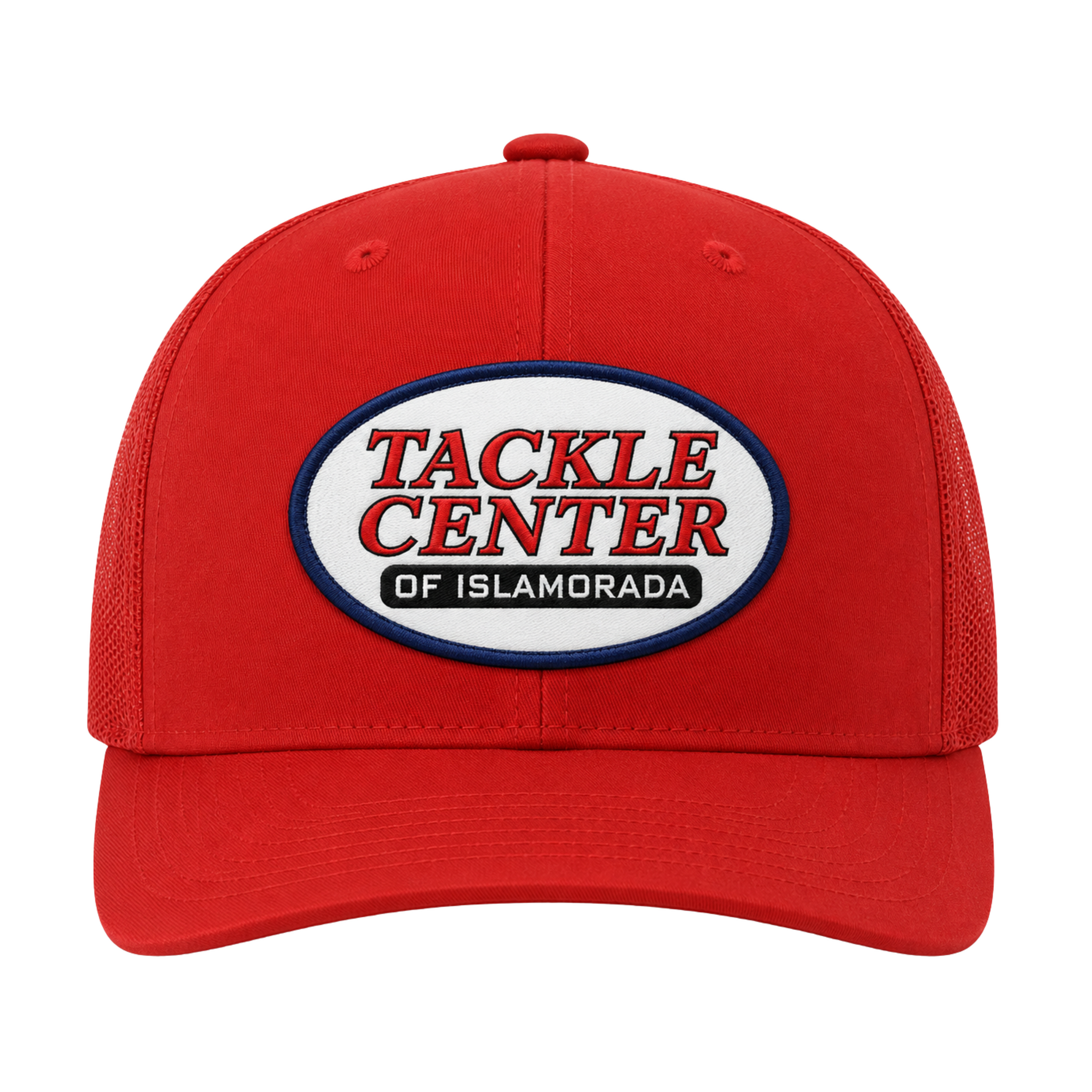 Tackle Center Red Mesh Hat with Flag Patch