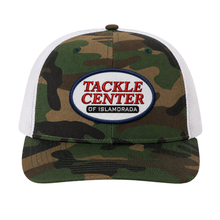 Tackle Center Camo/White Mesh Snapback Trucker Hat
