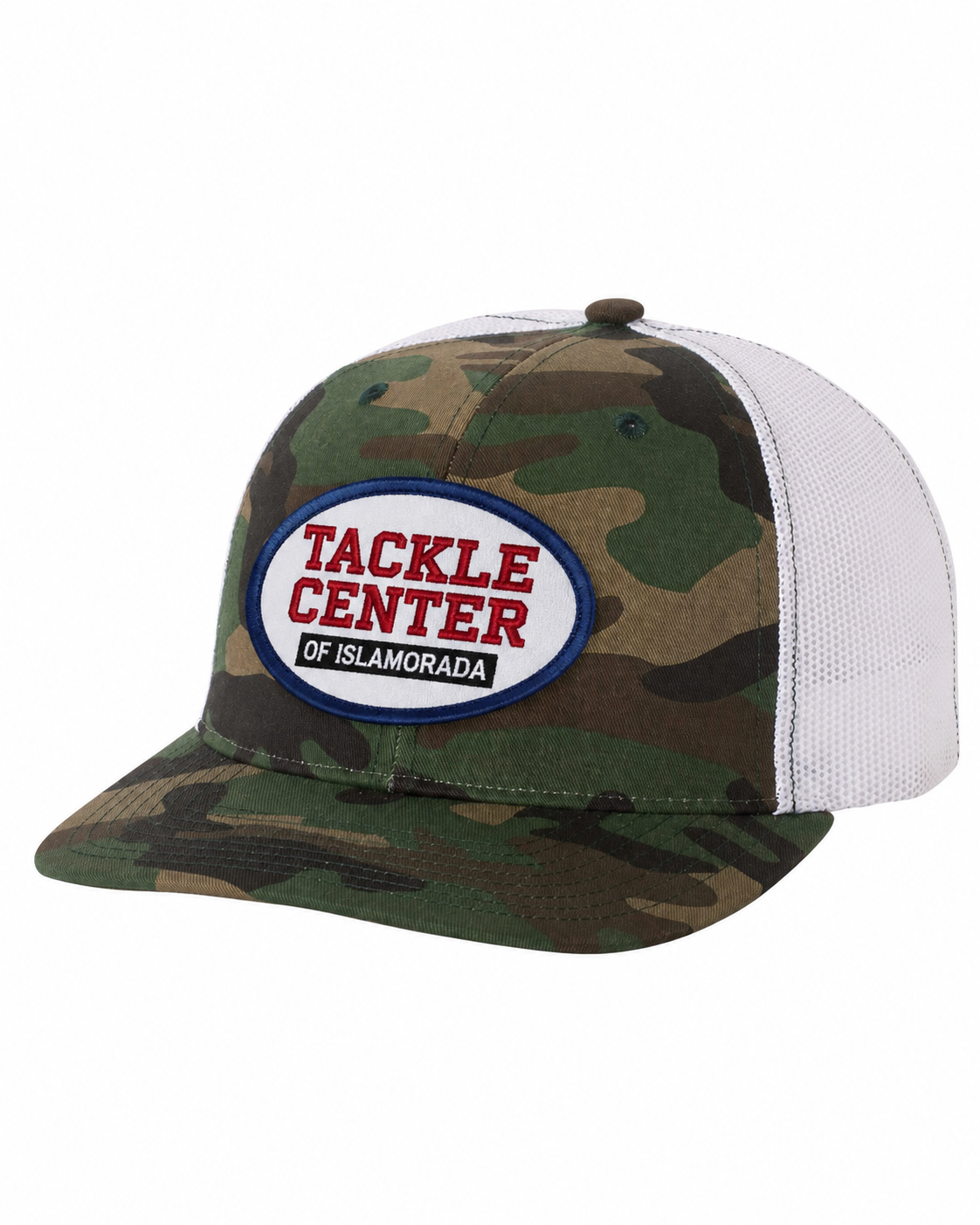 Tackle Center Camo/White Mesh Snapback Trucker Hat