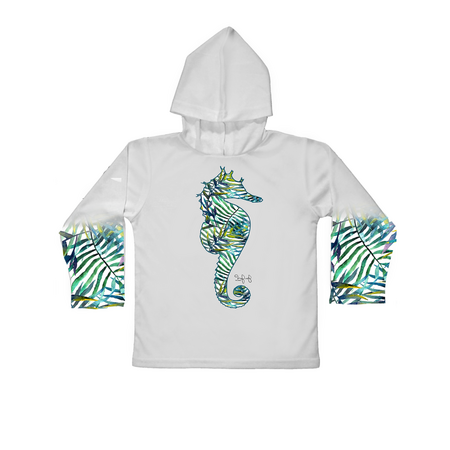 Jessie Jessup Toddler UPF 50 Hooded Long Sleeve Performance Shirt – Seaweed Seahorse