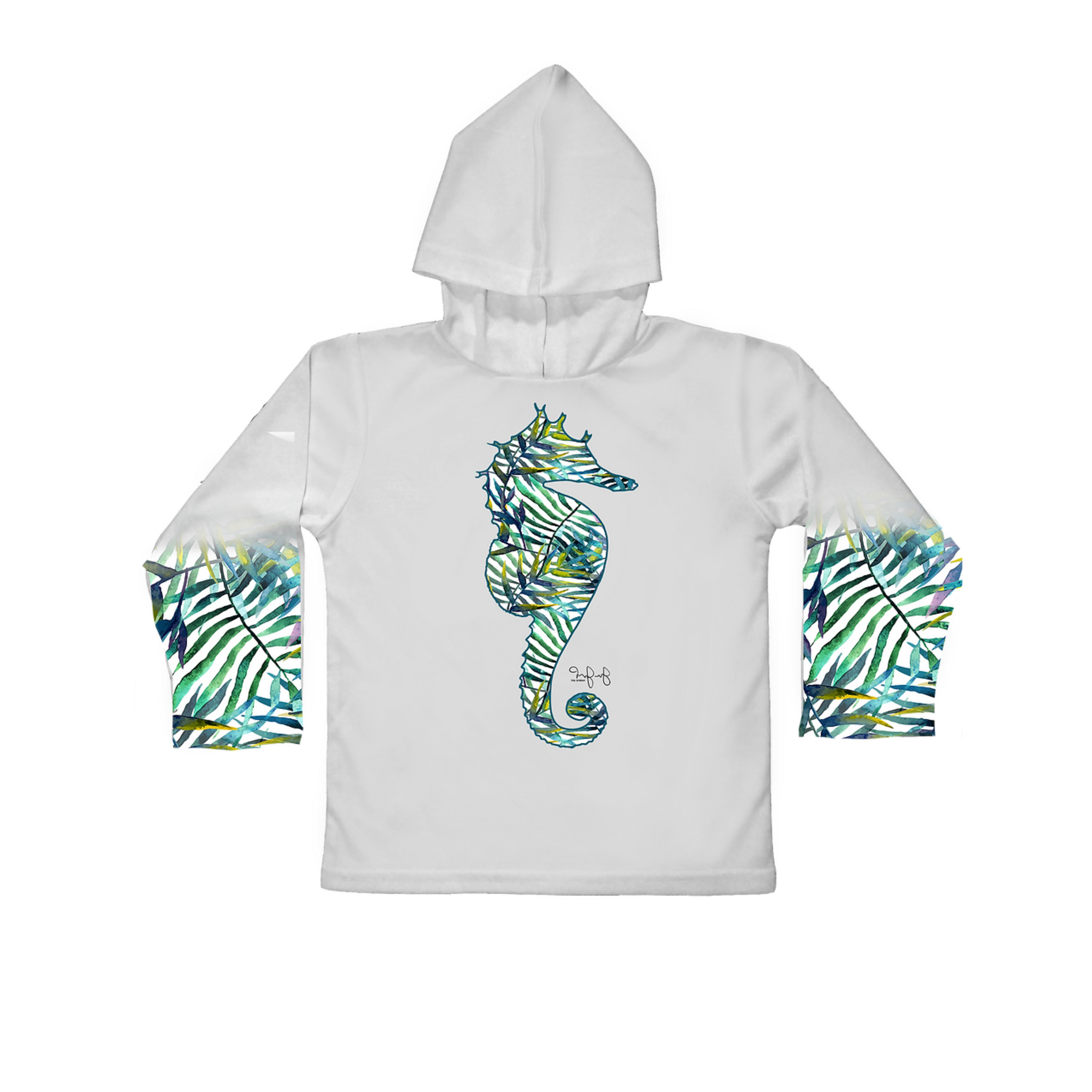 Jessie Jessup Toddler UPF 50 Hooded Long Sleeve Performance Shirt – Seaweed Seahorse