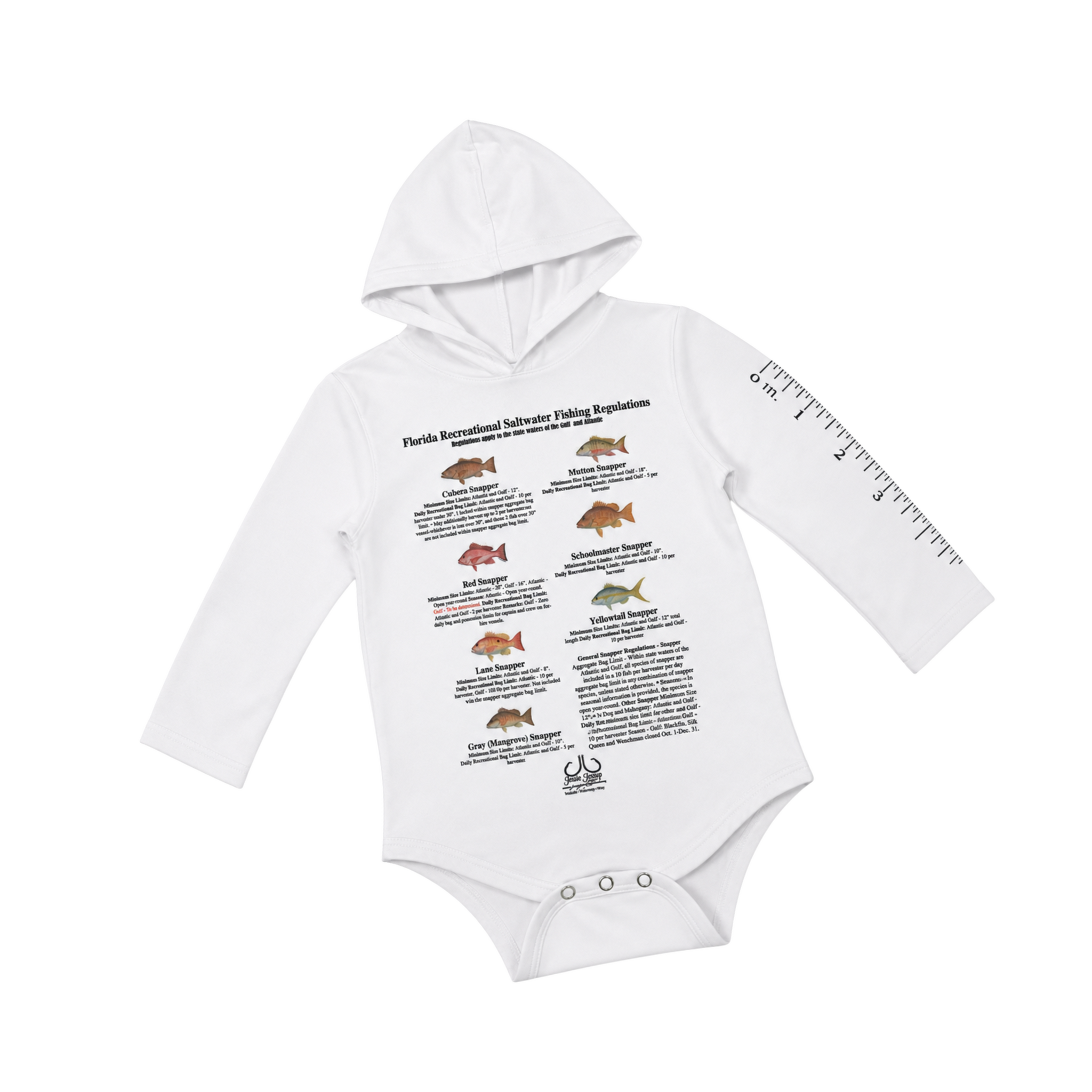 Jessie Jessup Baby Hooded Onesie - Regulation with Fish Ruler