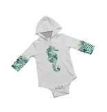 Jessie Jessup Baby Hooded Onesie - Seaweed Seahorse