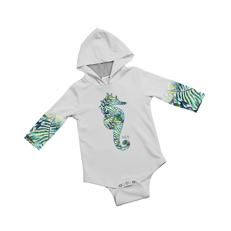 Jessie Jessup Baby Hooded Onesie - Seaweed Seahorse