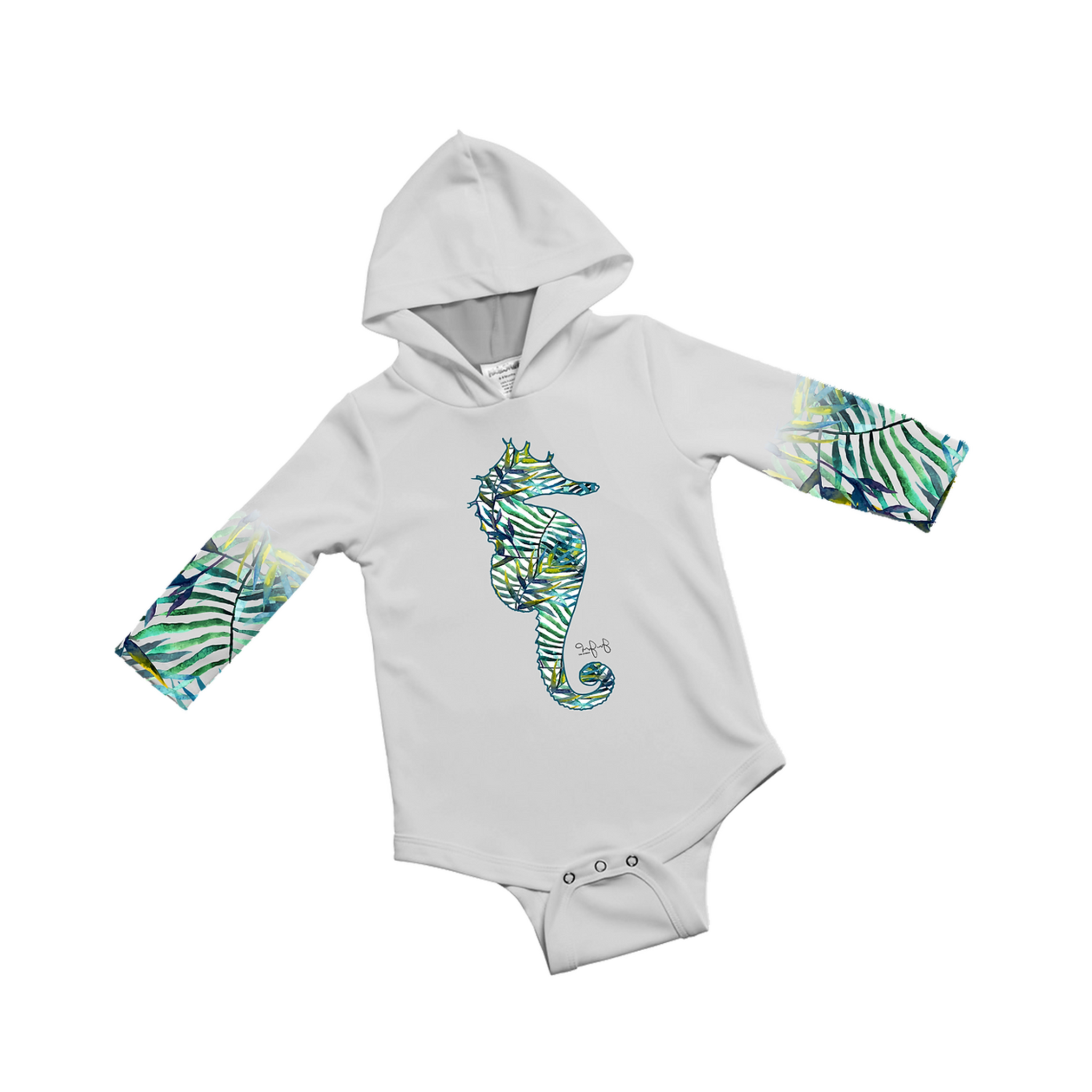 Jessie Jessup Baby Hooded Onesie - Seaweed Seahorse