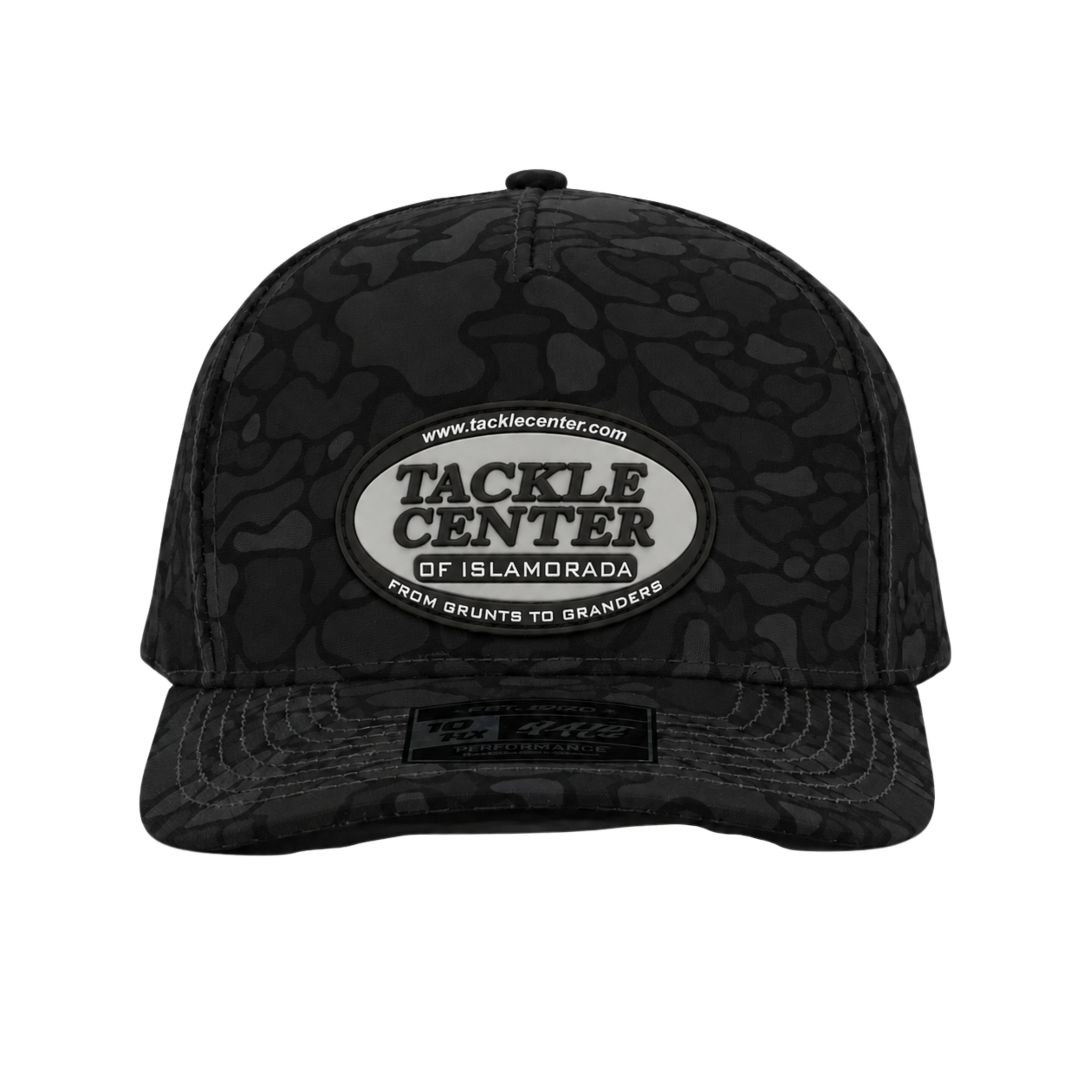 10/10 Tackle Center Dry-Fit Performance 5-Panel Hat - Blackout Camo / Gray Patch