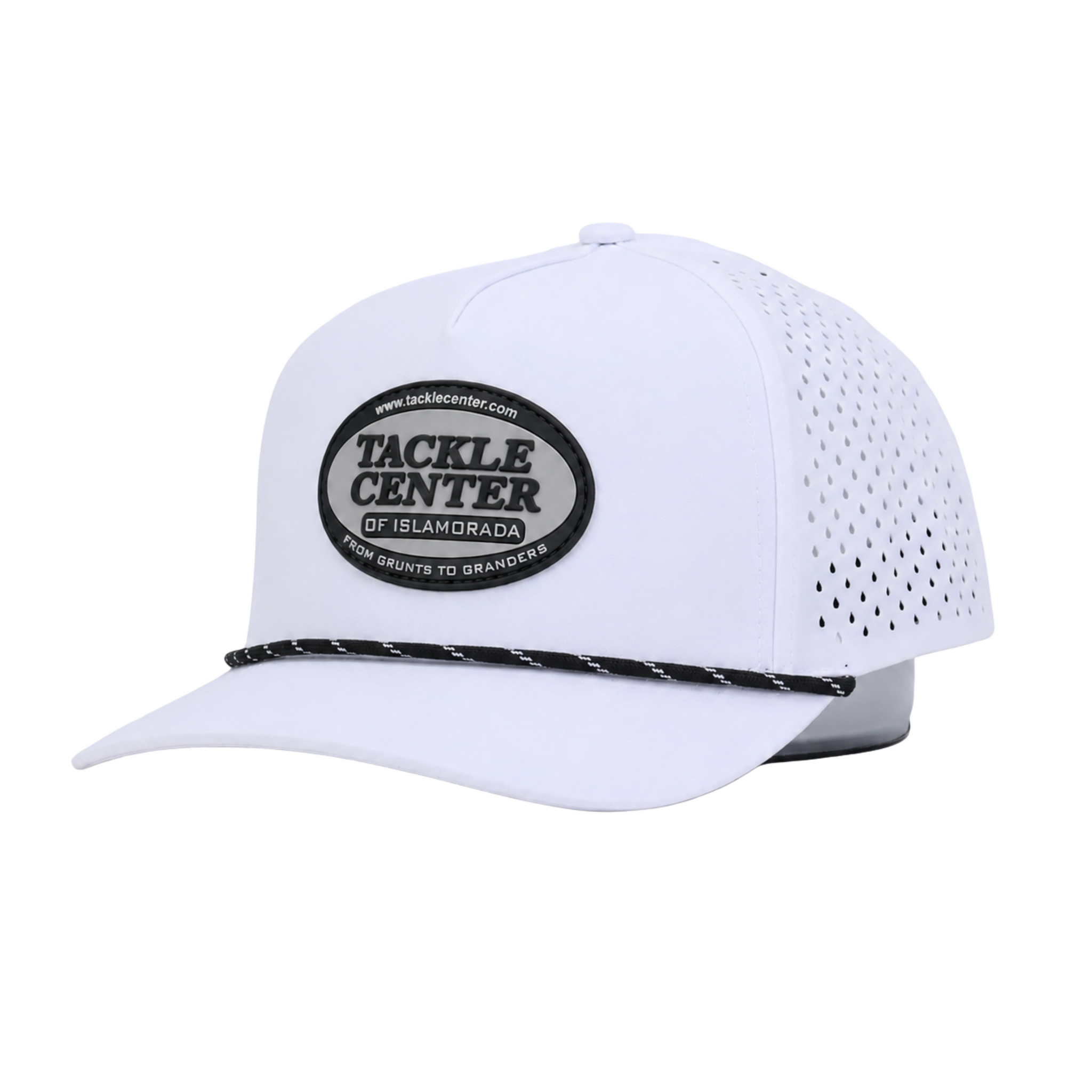 Tackle Center Dry-Fit Performance 5-Panel Rope Hat - White / Black Patch
