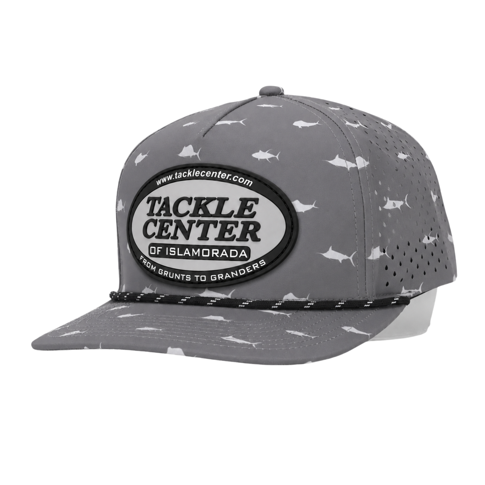 Tackle Center Dry-Fit Performance 5-Panel Rope Hat - Offshore Gray / Black and Gray Patch