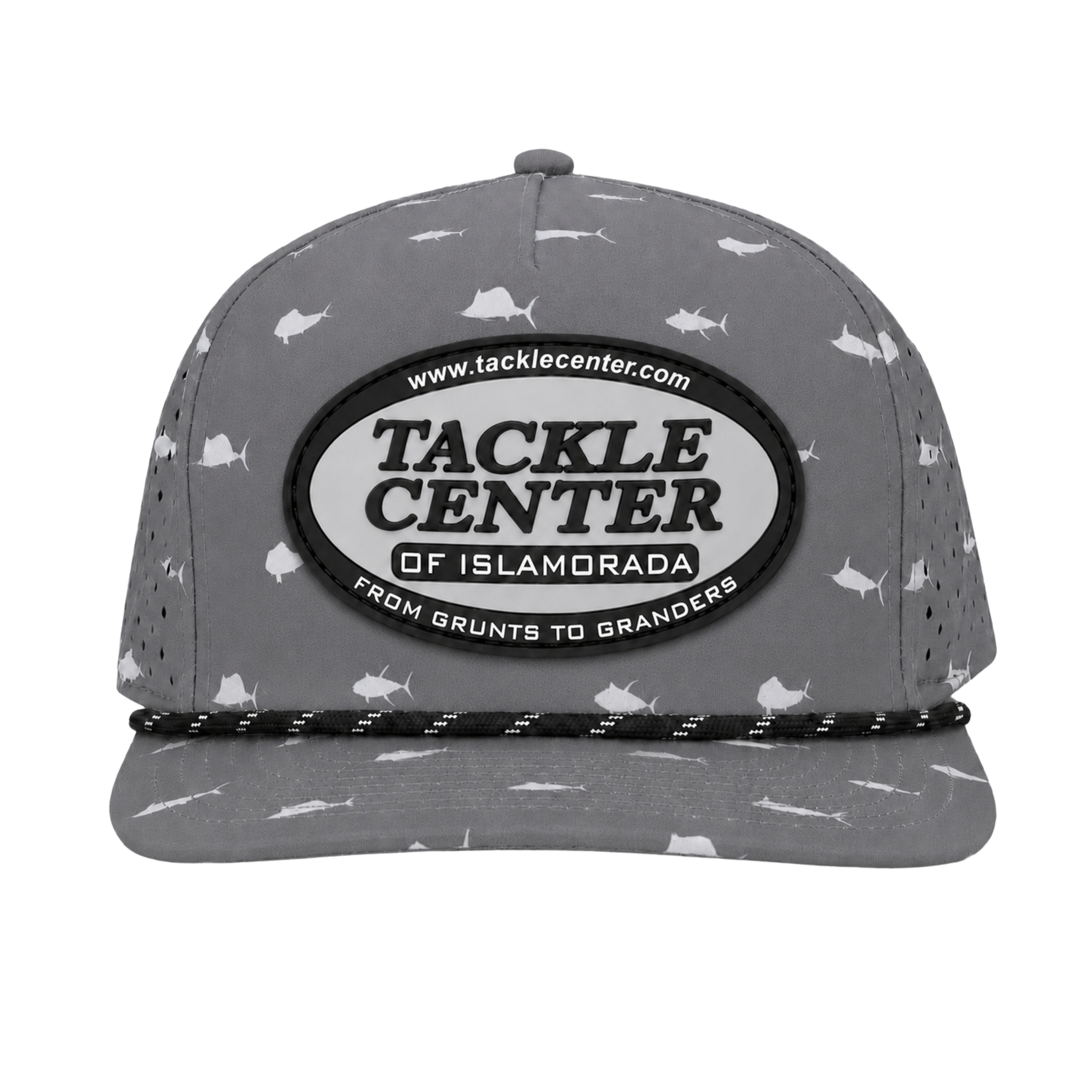 Tackle Center Dry-Fit Performance 5-Panel Rope Hat - Offshore Gray / Black and Gray Patch