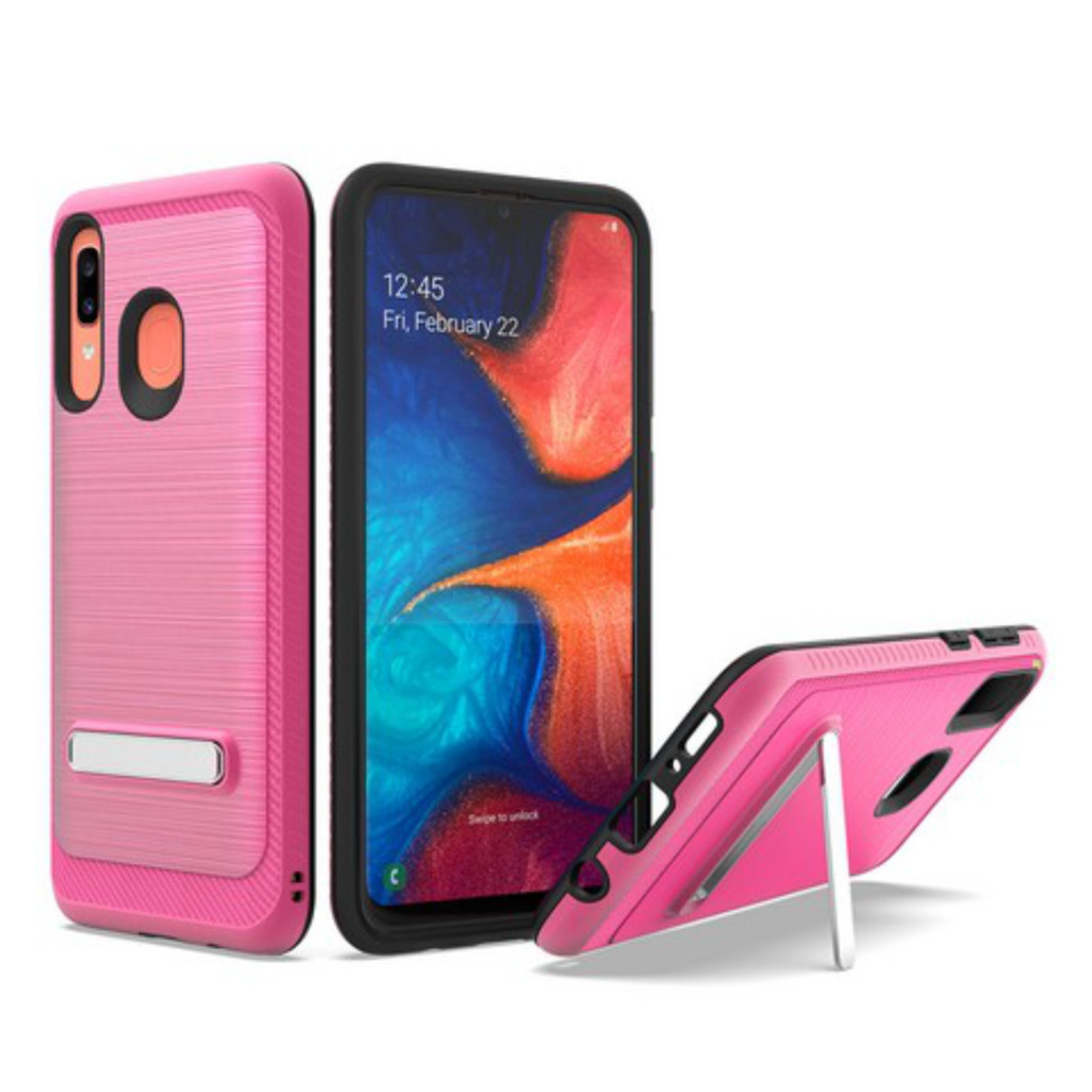 Metallic PC TPU Brushed Case Carbon Fiber Edge with Kickstand for Galaxy A20