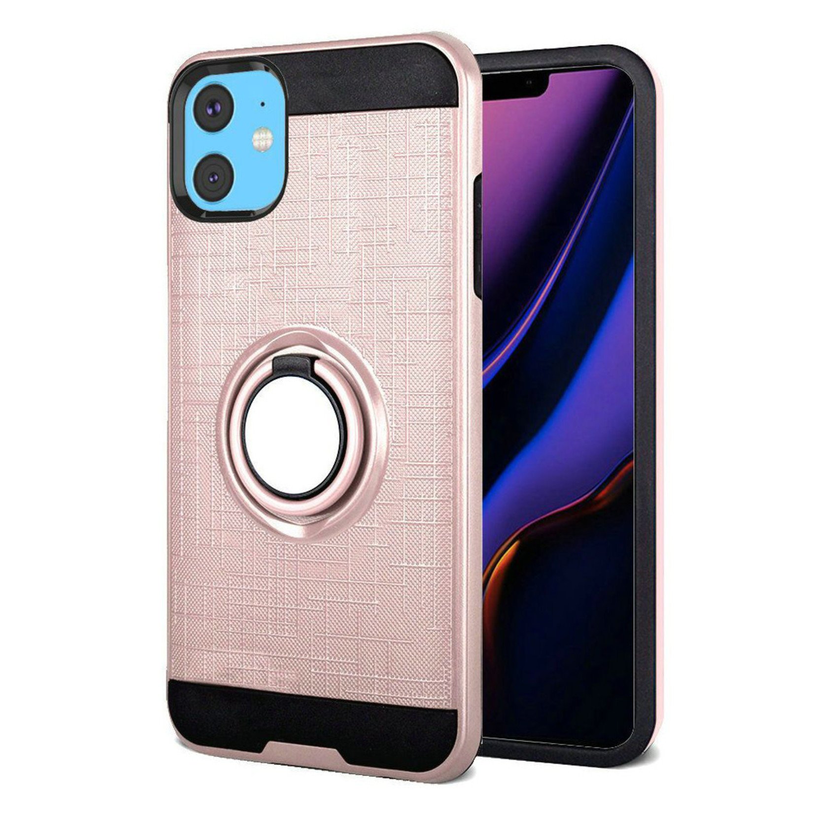 PC TPU Embossed Line Design Case with Magnetic Ring for iPhone 11
