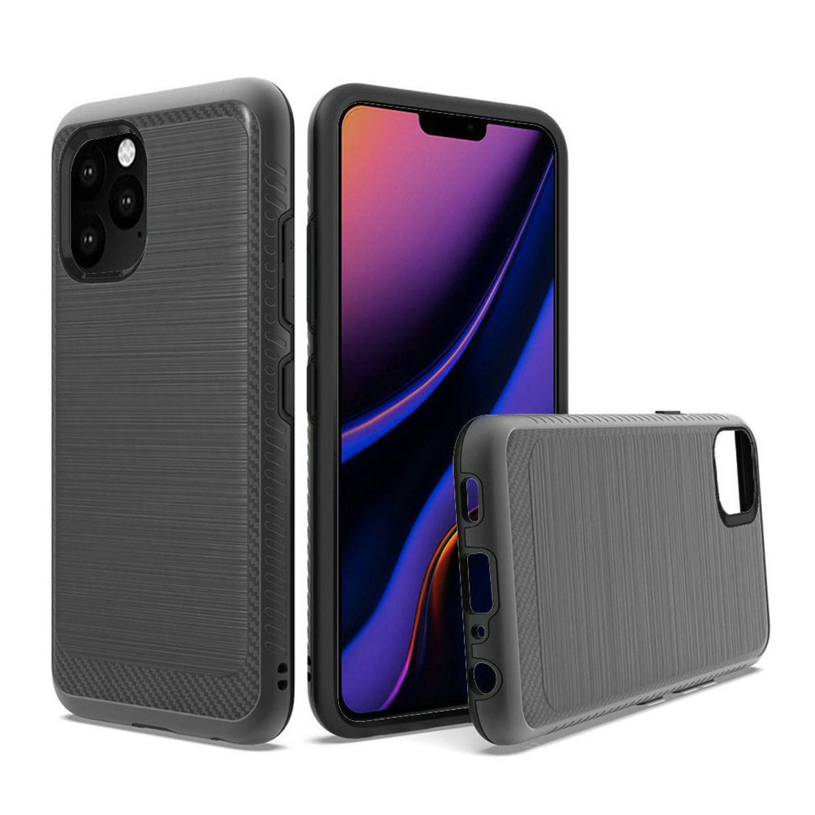 Metallic PC TPU Brushed Case with Carbon Fiber Edge for iPhone 11 Pro
