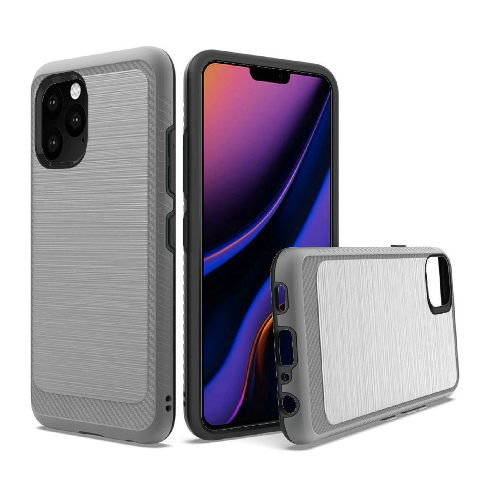 Metallic PC TPU Brushed Case with Carbon Fiber Edge for iPhone 11 Pro