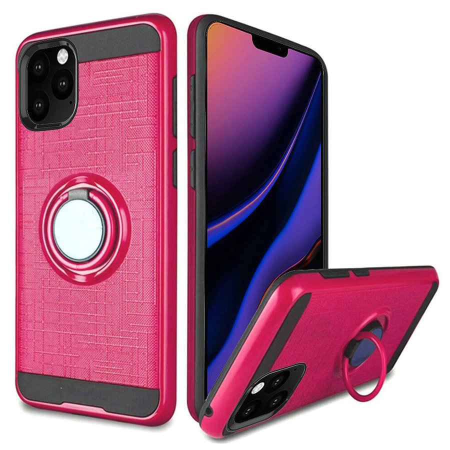 PC TPU Embossed Line Design Case with Magnetic Ring for iPhone 11 Pro