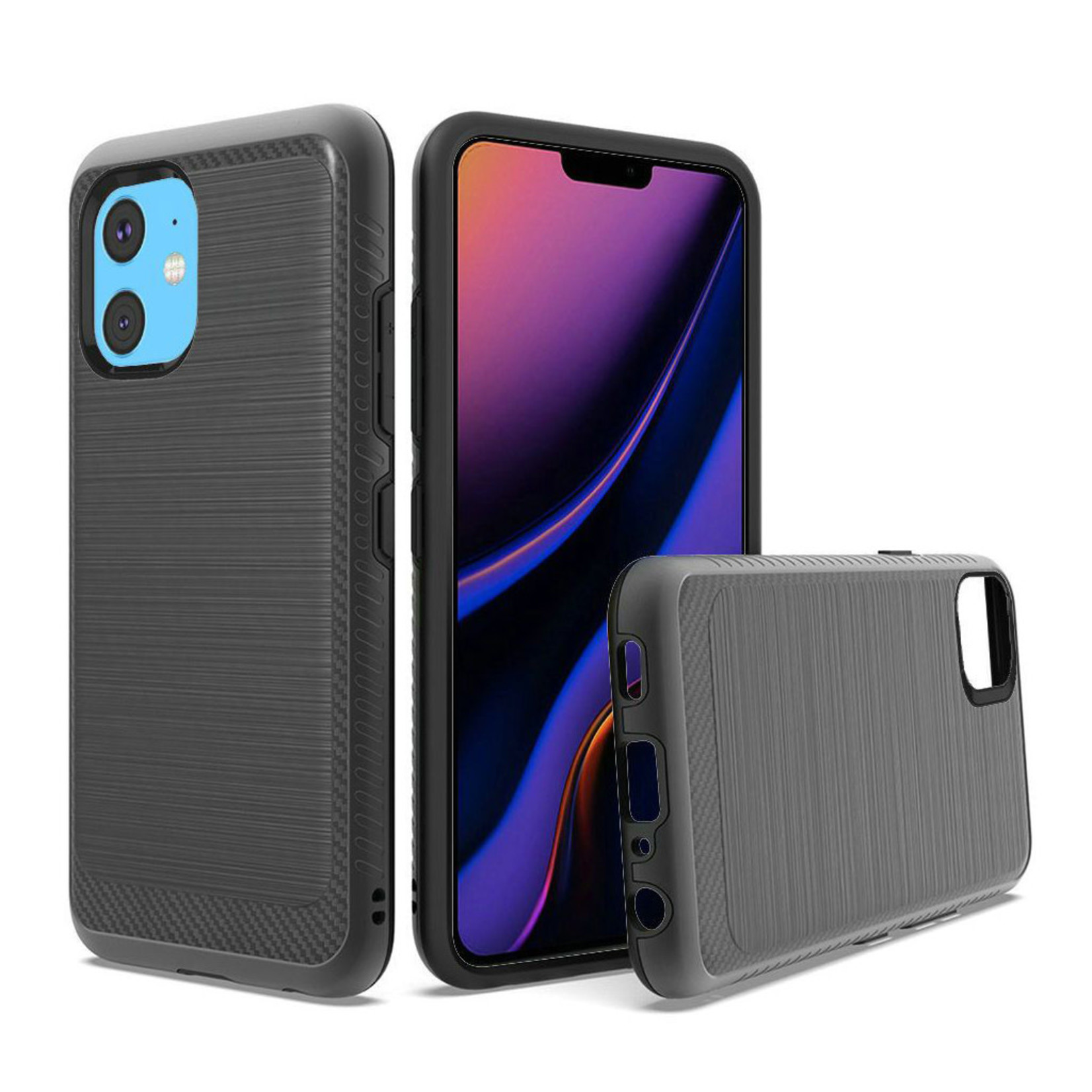 Metallic PC TPU Brushed Case with Carbon Fiber Edge for iPhone 11