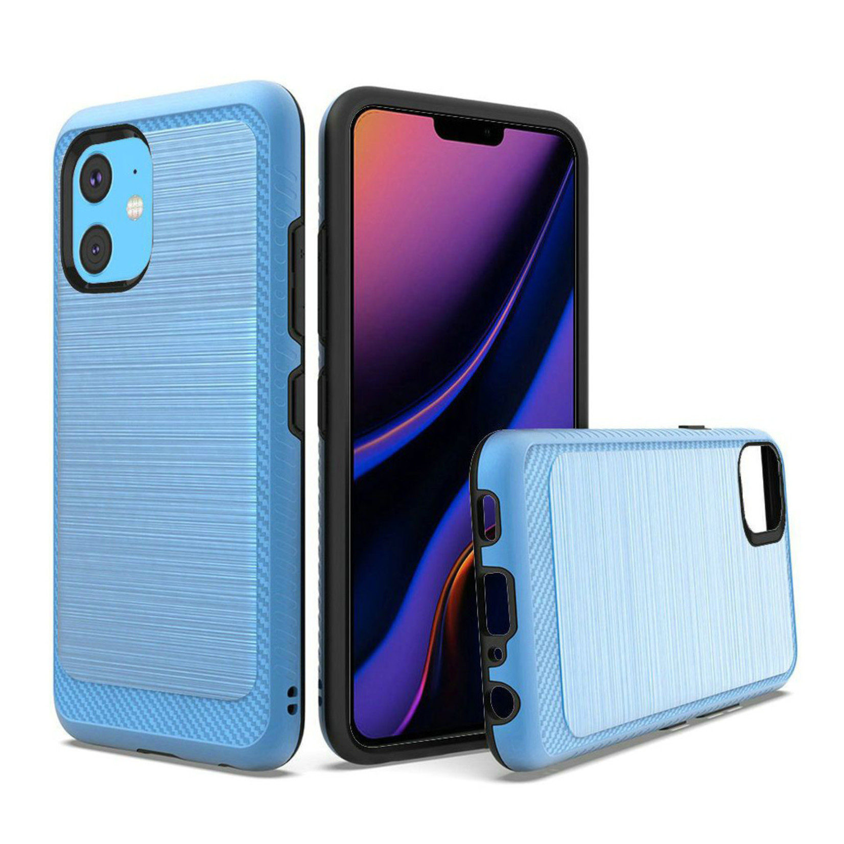 Metallic PC TPU Brushed Case with Carbon Fiber Edge for iPhone 11
