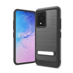 Metallic PC TPU Brushed Case Carbon Fiber Edge with Kickstand for Galaxy S20 Ultra