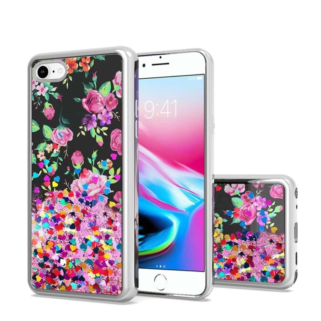 TPU Liquid Quicksand Glitter Purple Pink Flowers Design ...