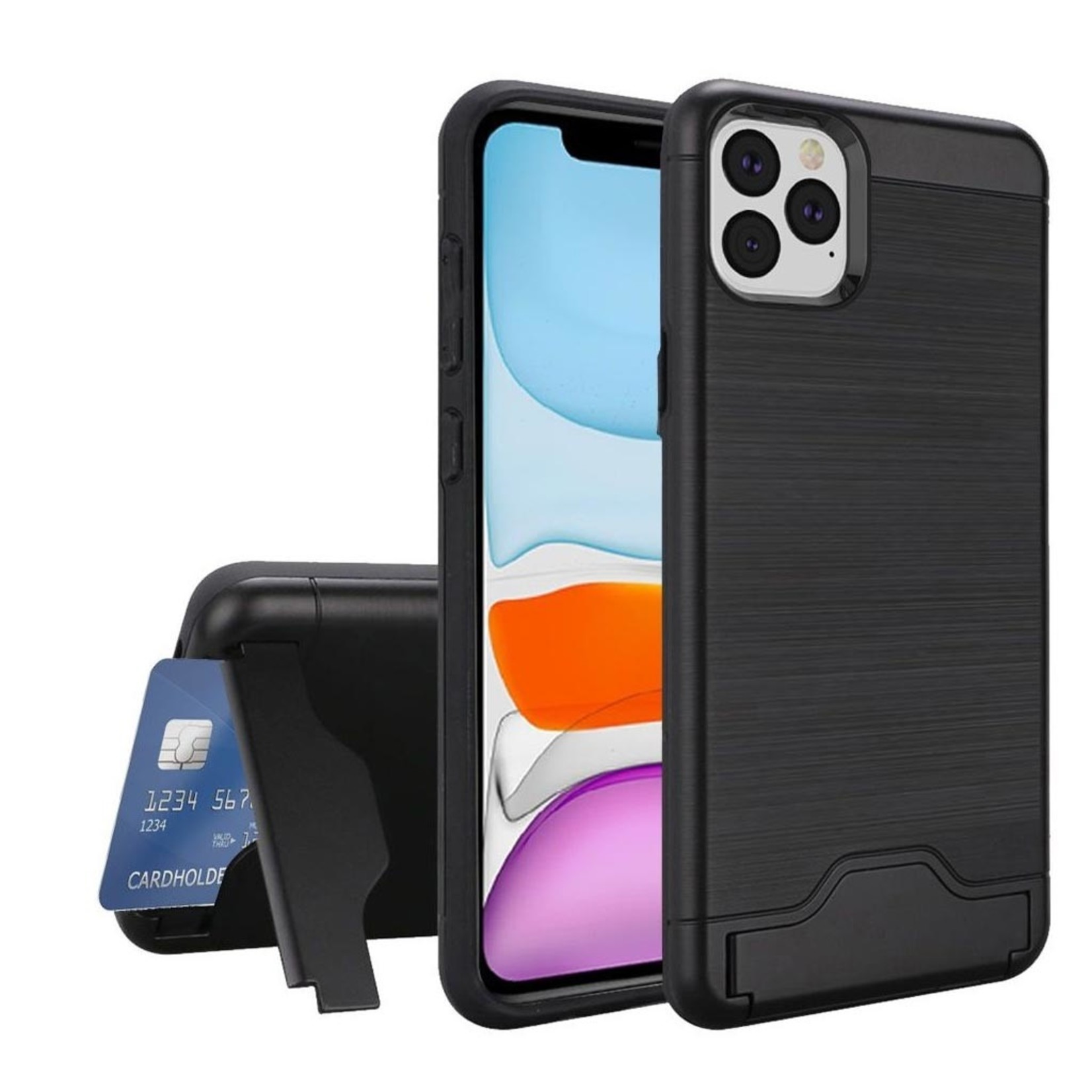 Hybrid Brushed Metal Case With Bottom Card Holder for iPhone 11