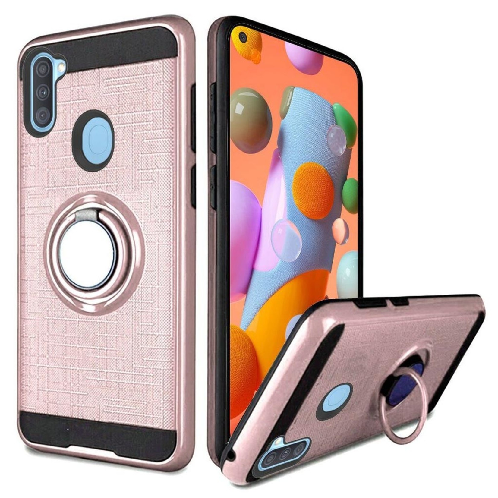 PC TPU Embossed Line Design Case with Magnetic Ring for Galaxy A11