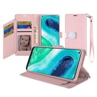 Hybrid PU Leather Metallic Flip Cover Wallet Case with Credit Card Slots for Motorola Moto G Fast