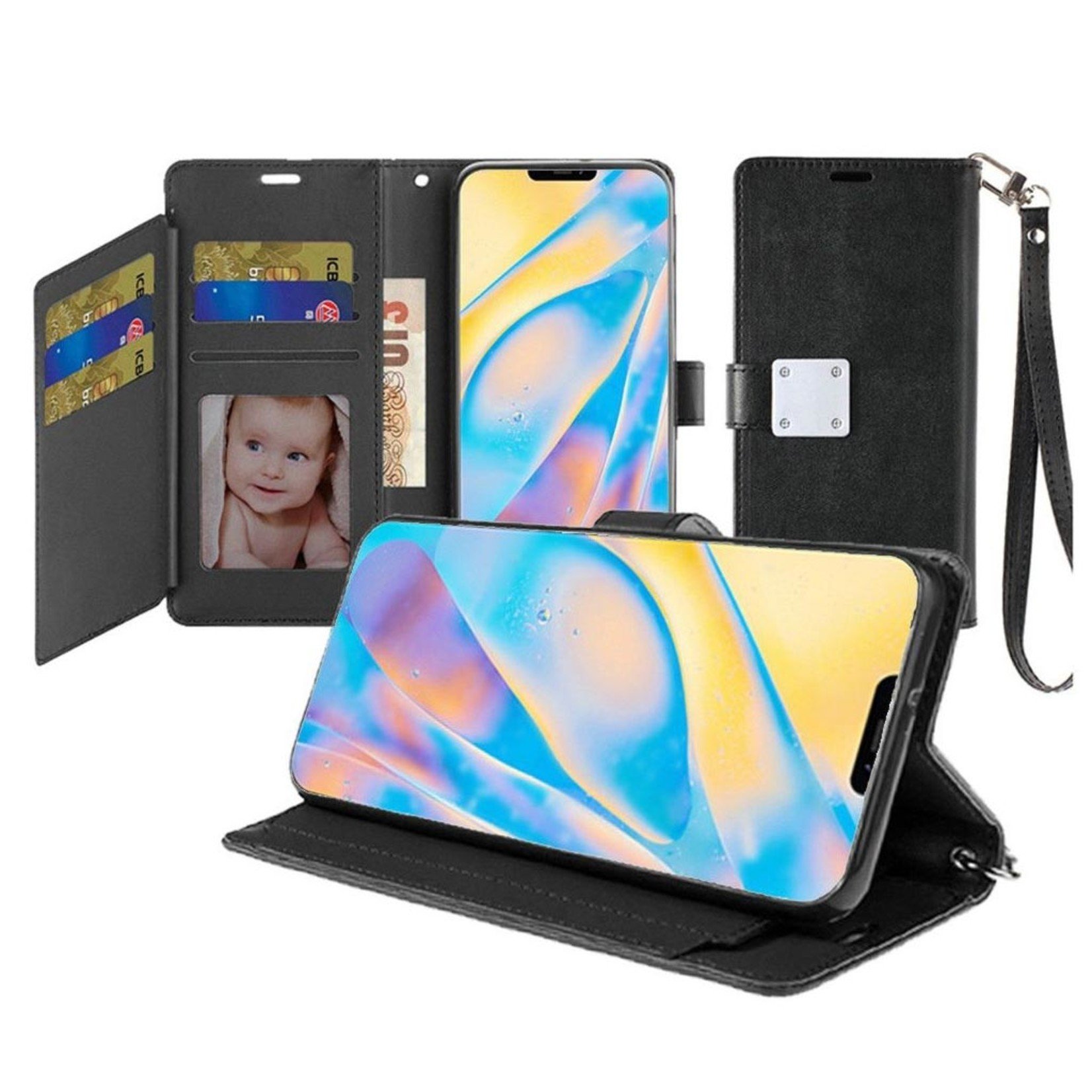 Hybrid PU Leather Metallic Flip Cover Wallet Case with Credit Card Slots for iPhone 12 / 12 Pro