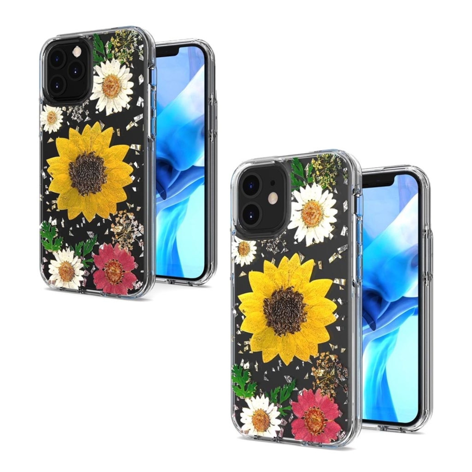 Transparent Sun Flower Print Design Case for iPhone 12 / 12 Pro