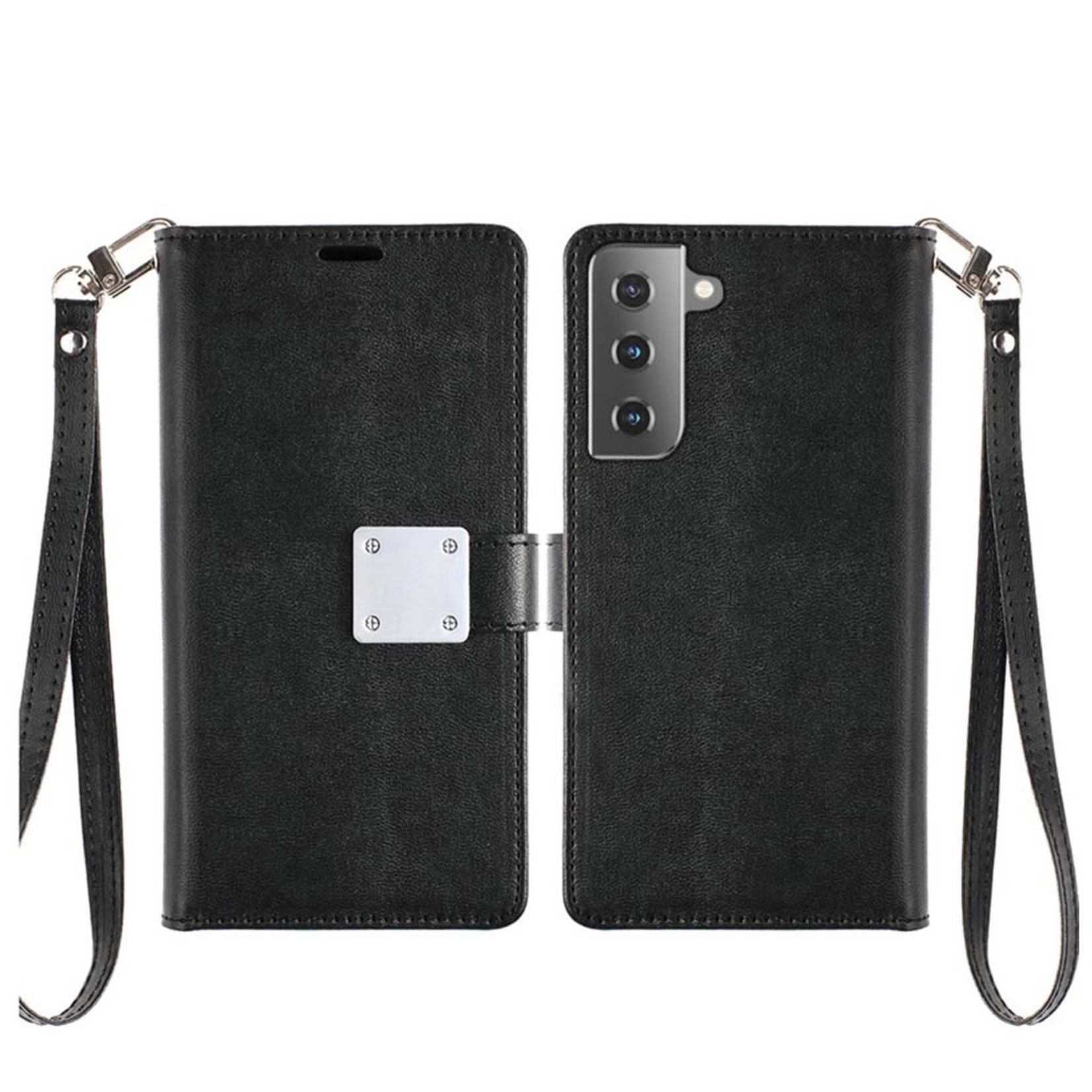 Hybrid PU Leather Metallic Flip Cover Wallet Case with Credit Card Slots for Galaxy S21 Plus