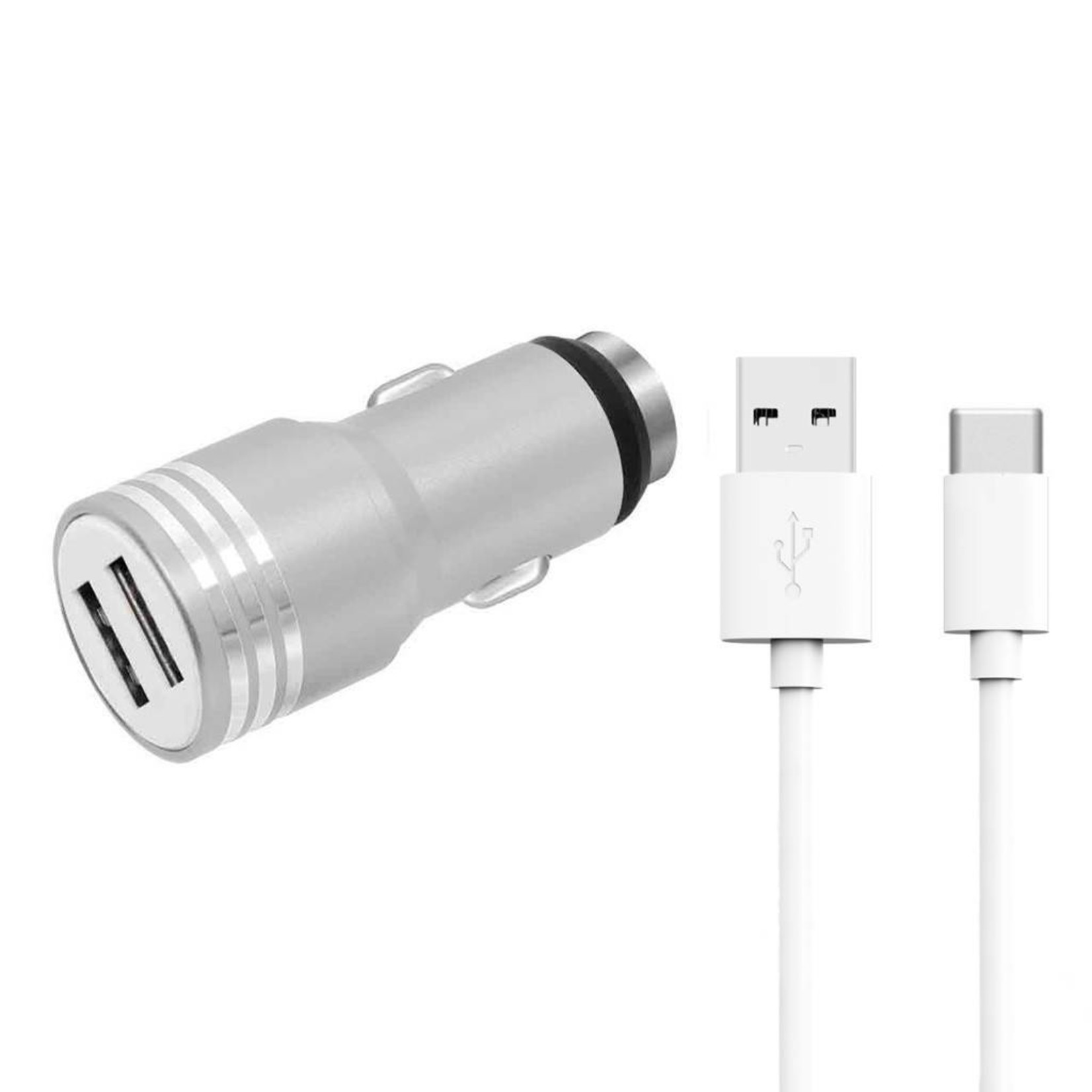 High Quality Bullet Dual-USB Car Charger with USB Type C Cable