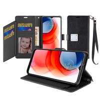 Hybrid PU Leather Metallic Flip Cover Wallet Case with Credit Card Slots for Galaxy Motorola Moto One 5G Ace