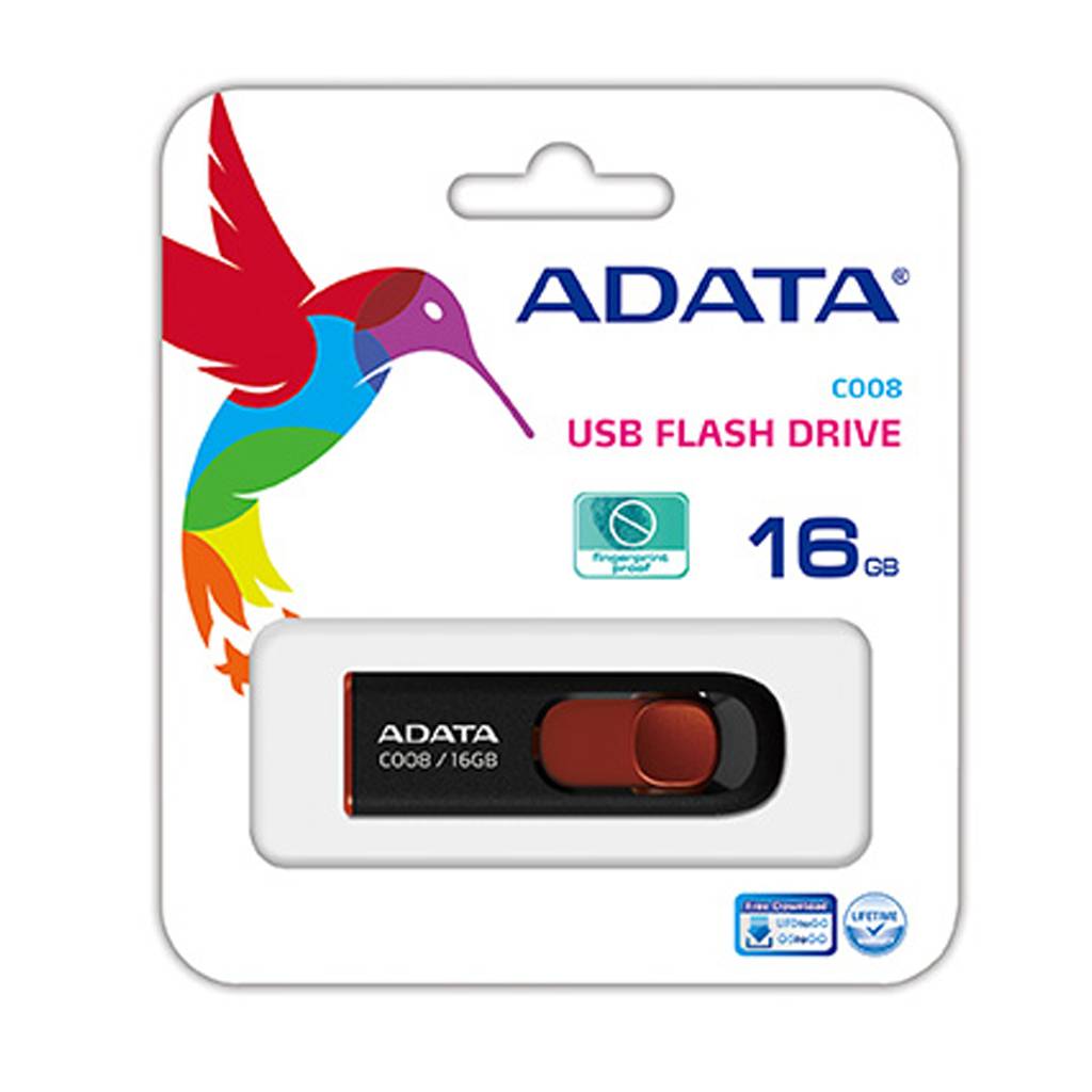 A-data 16gb a-data накопитель c008 черно-красный выдвижной ac008-16g-rkd (4718050609604)