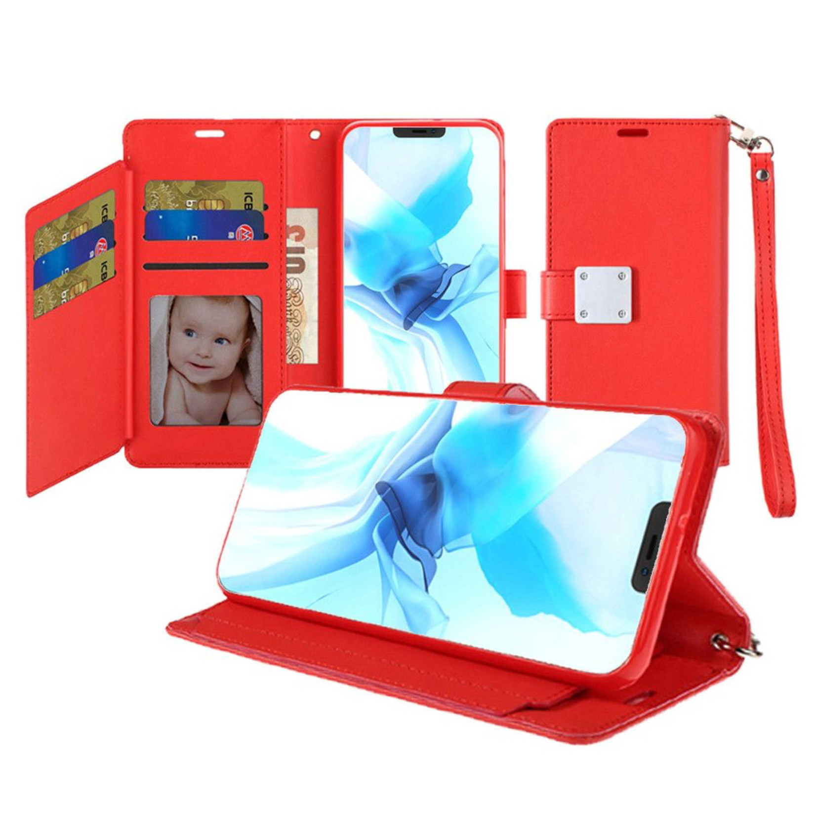 Hybrid PU Leather Metallic Flip Cover Wallet Case with Credit Card Slots for iPhone 13 Pro