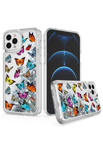 TPU Liquid Quicksand Glitter Clear Butterfly Design Case for iPhone 13 Pro Max 
