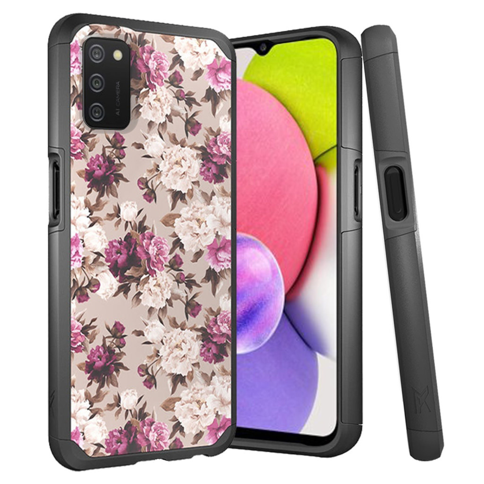 METKASE | Armor ShockProof Dual Layer Hybrid Floral Case Cover for Samsung A03s