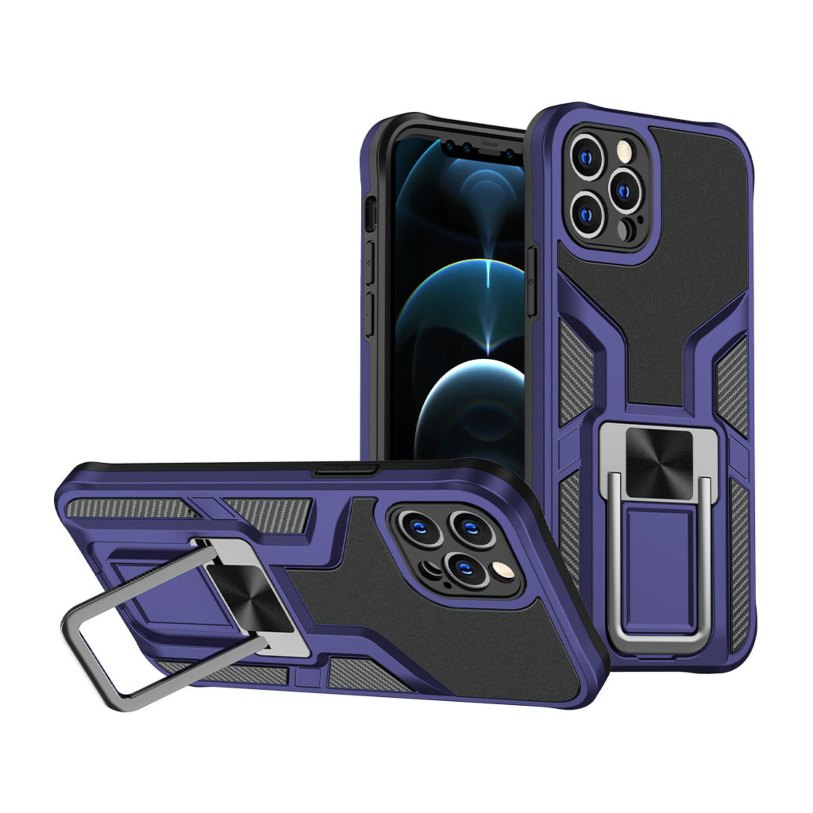 Sleek Armor Bumper Case with Magnetic Vertical Stand for iPhone 13 Pro max Retail Packaging Blue